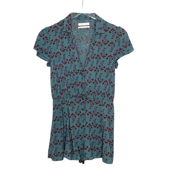 Urban Outfitters Teal Floral Romper Cap Sleeves Size XS - Picture 1 of 12